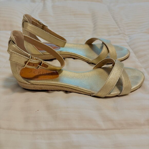 JCrew Marina Canvas Mini-Wedge Espadrilles Metallic Gold Size 8 - Picture 2 of 5
